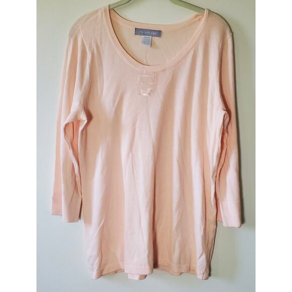 Modern Soul Comfort Yarn Twin Set 3/4 Sleeve Top Open Vest Peach Womens Size M - Picture 2 of 10